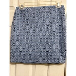 Le Lis Collection Lt Blue Lace Mini Skirt Floral Strip Lined Side Slit NEW Med